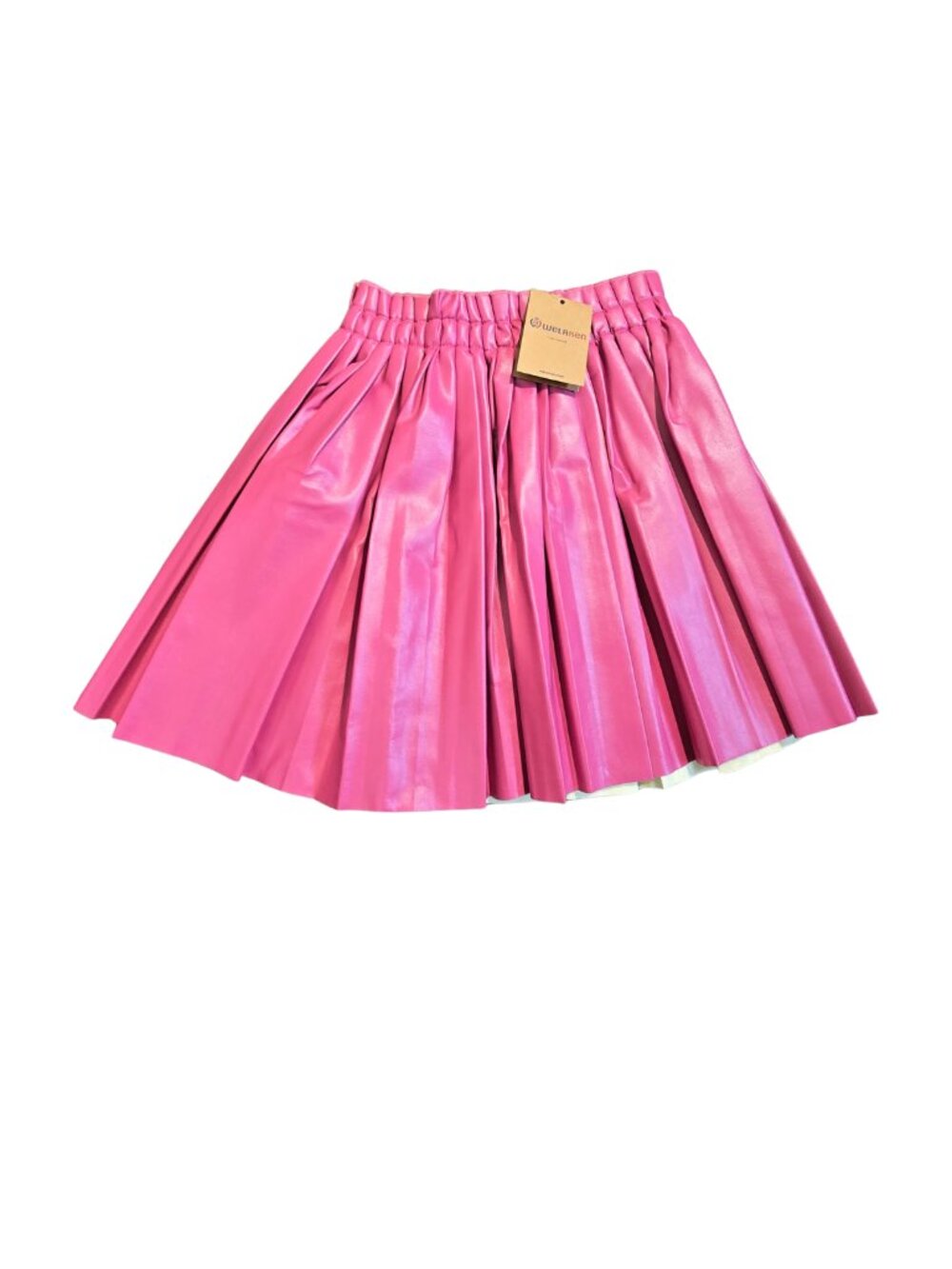 NWT Welaken Bubblegum Pink Faux Leather Pleated A-Line Skirt Size 8